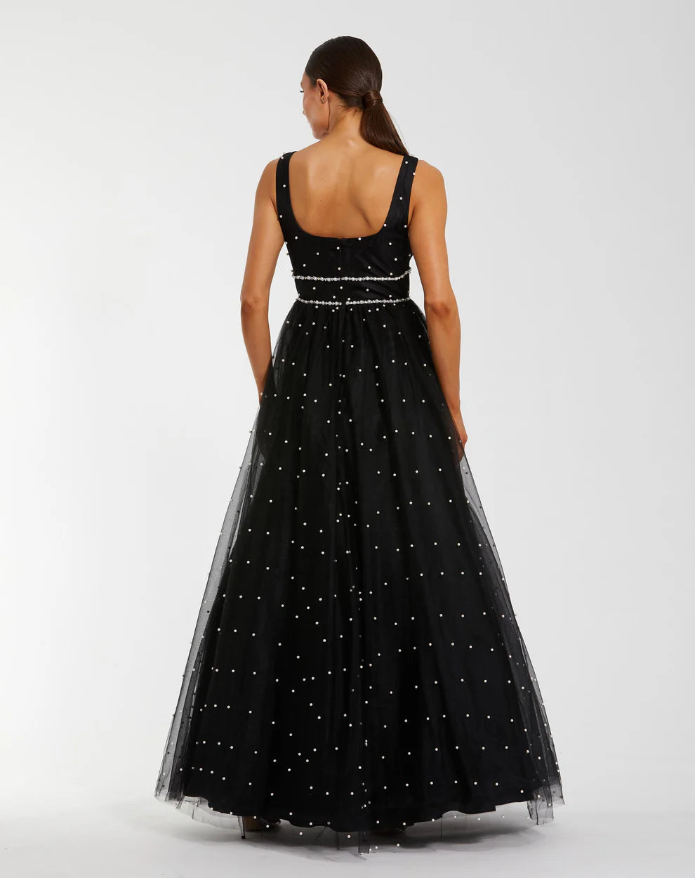 Mac Duggal 56204 Pearl Embellished Tulle Sleeveless Ball Gown