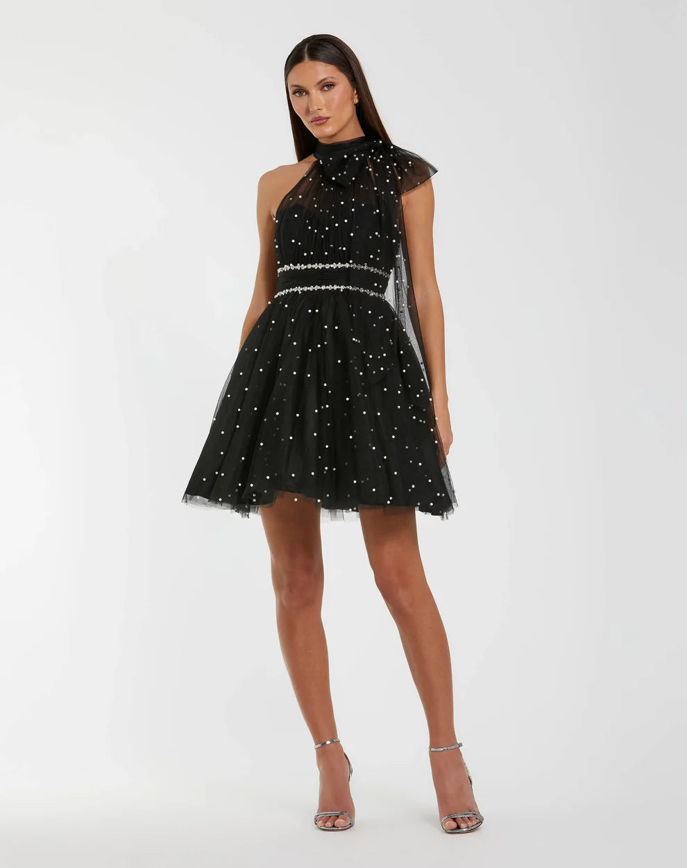 Mac Duggal 56205 Pearl Embellished A Line Mini Dress with Bow