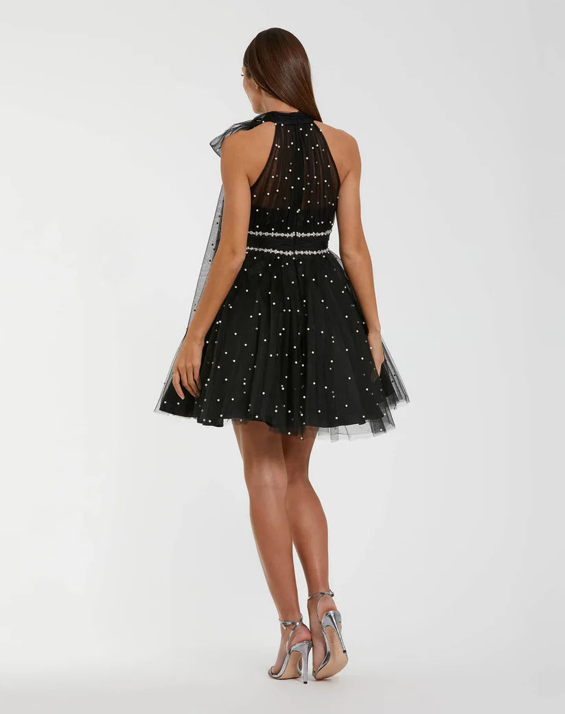 Mac Duggal 56205 Pearl Embellished A Line Mini Dress with Bow