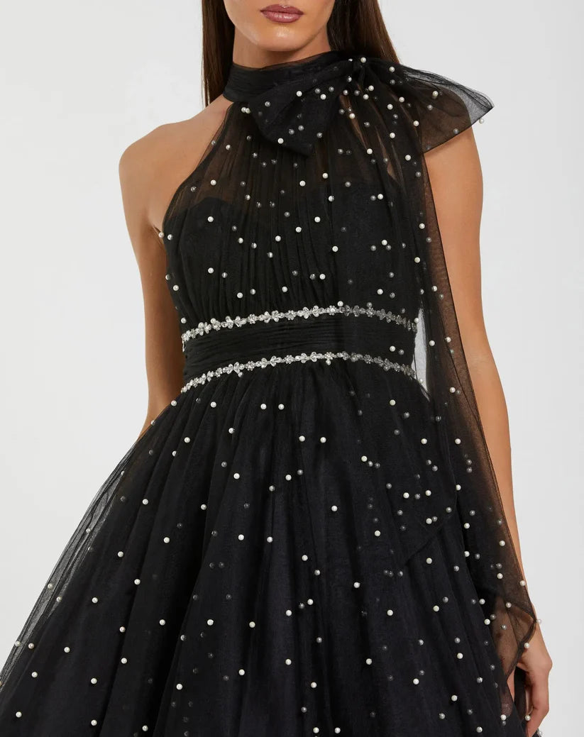 Mac Duggal 56205 Pearl Embellished A Line Mini Dress with Bow