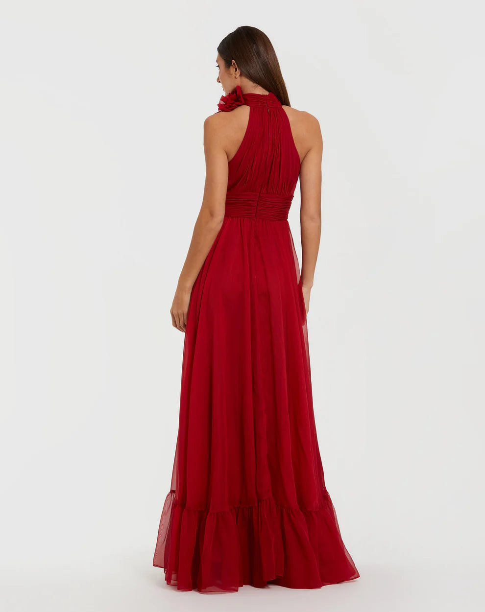 Mac Duggal 56254 Halter Neck Chiffon Gown With 3D Flower