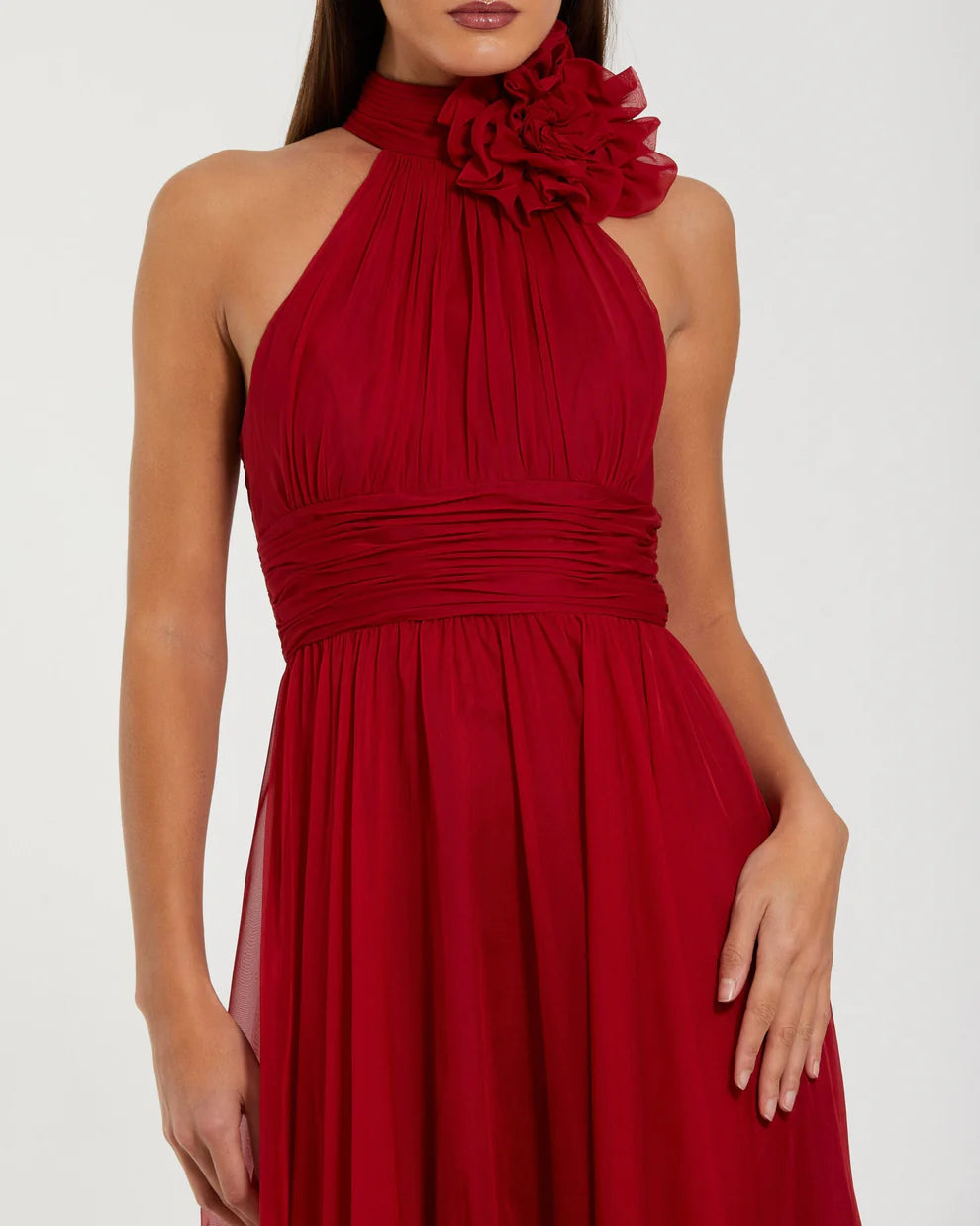Mac Duggal 56254 Halter Neck Chiffon Gown With 3D Flower