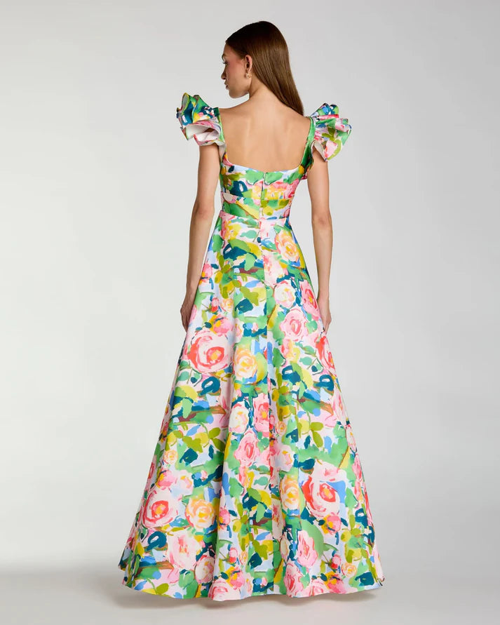 Mac Duggal 56341 Multicolor Mikado Ruffle Cap Sleeve Sweetheart Neckline Ball Gown