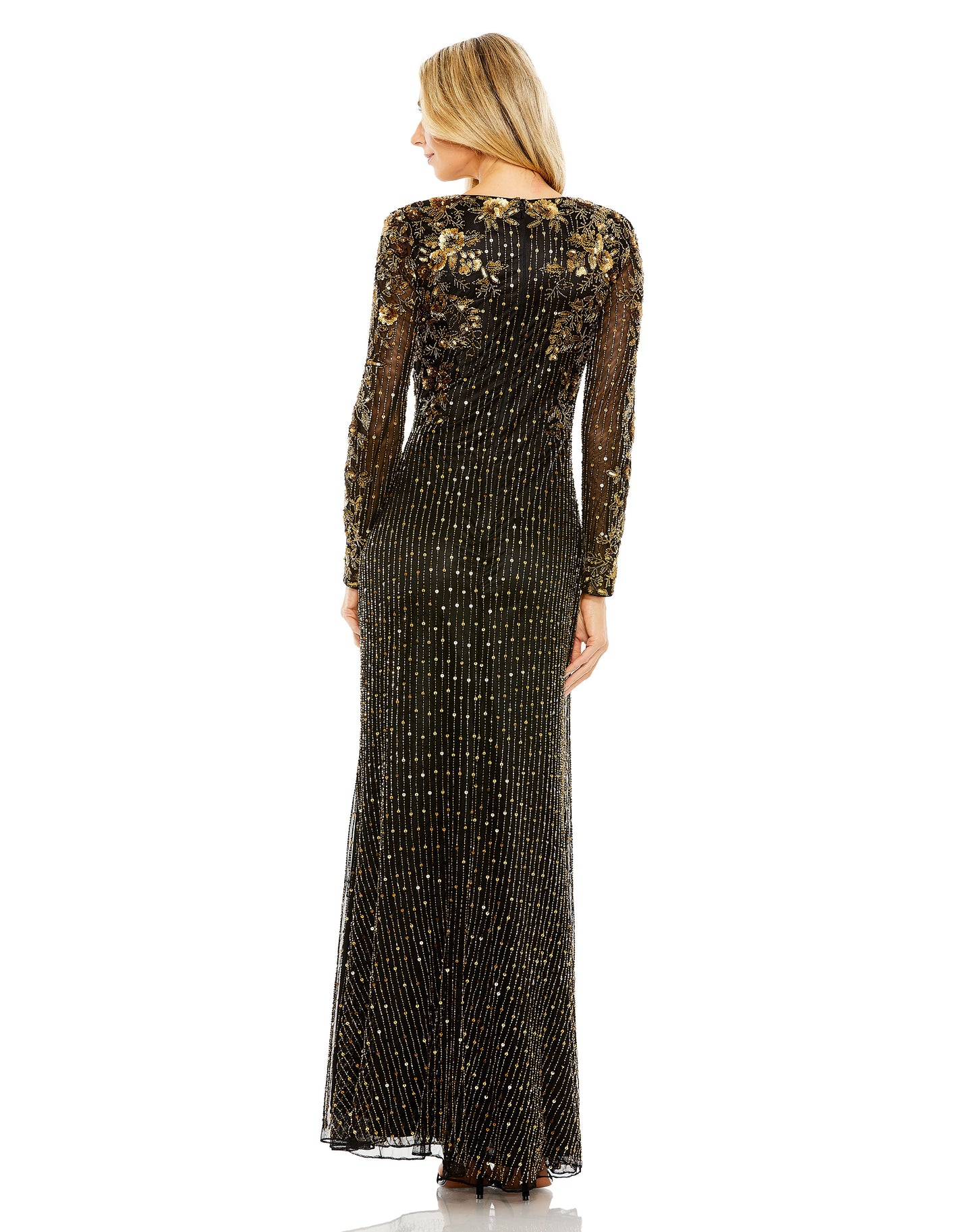 Mac Duggal 5956 High Neck Long Sleeve Embellished Gown