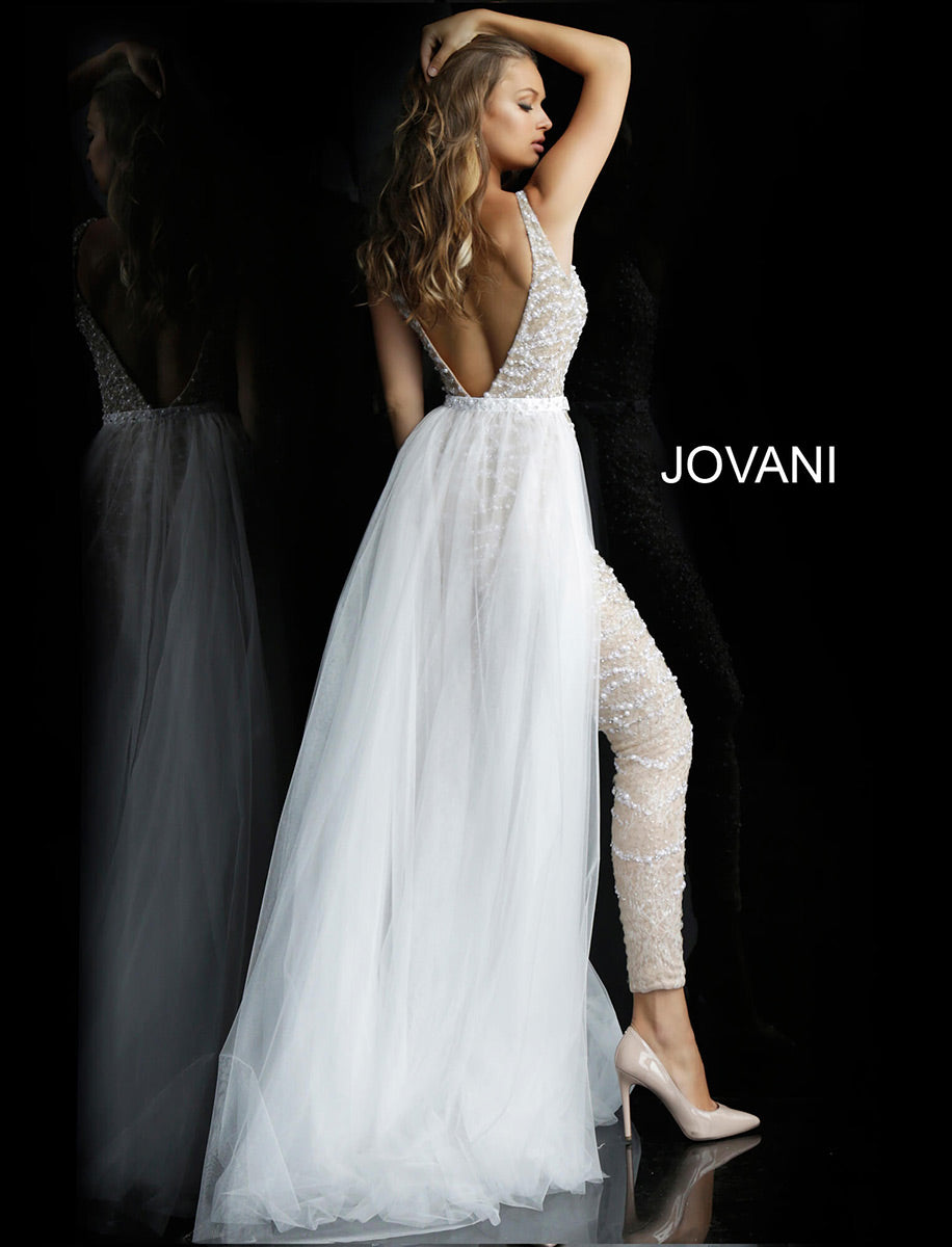 Jovani 60010 Embellished Bridal Jumpsuit with Overskirt