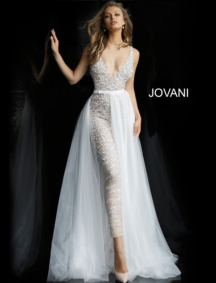 Jovani 60010 Embellished Bridal Jumpsuit with Overskirt