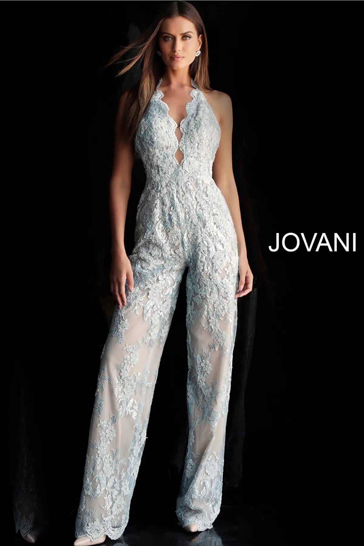 Jovani 60124 Lace Halter Neck Prom Jumpsuit