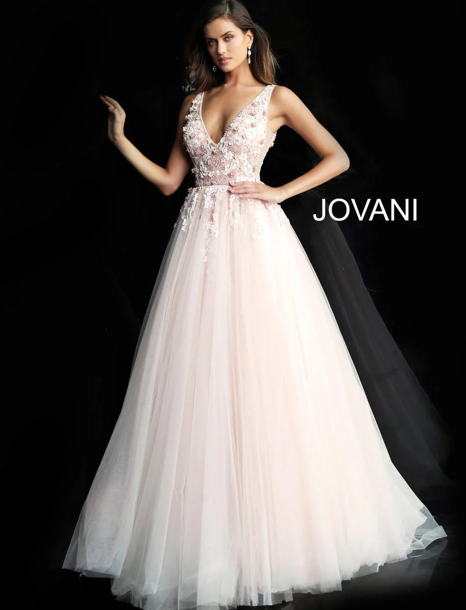 Jovani 61109 Floral Embellished V Neck Jovani Ballgown – B Chic Fashions