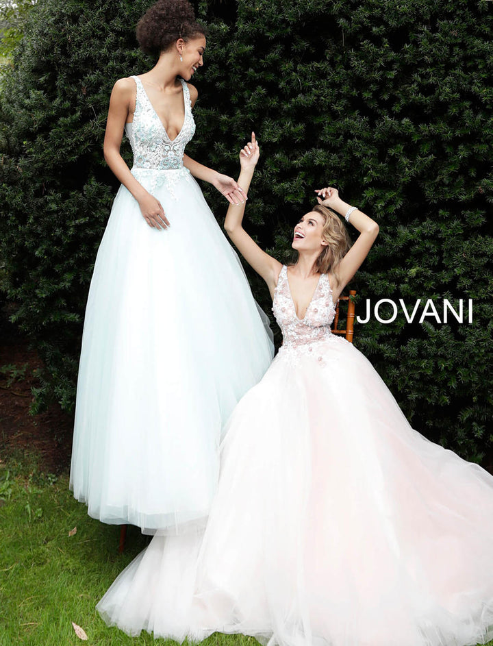 Jovani 61109 Floral Embellished V Neck Jovani Ballgown