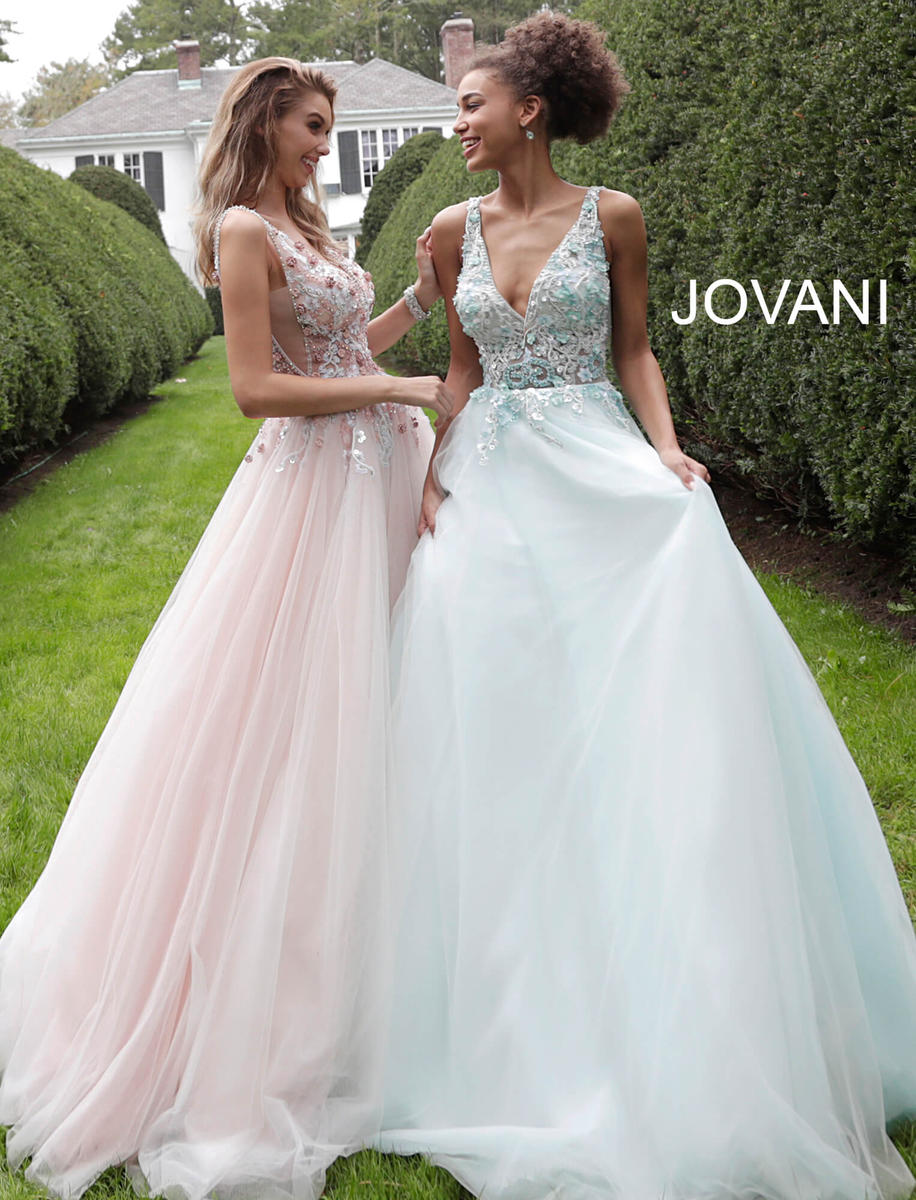 Jovani 61109 Floral Embellished V Neck Jovani Ballgown