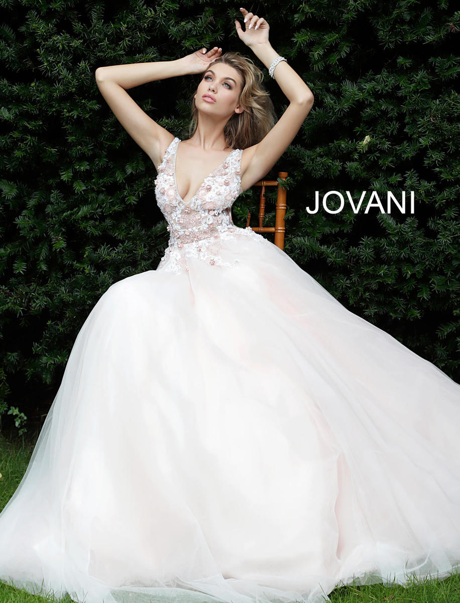Jovani 61109 Floral Embellished V Neck Jovani Ballgown