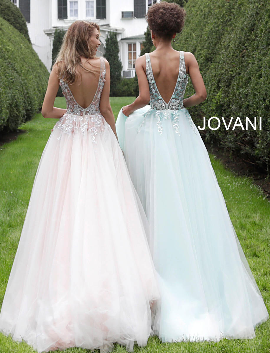 Jovani 61109 Floral Embellished V Neck Jovani Ballgown