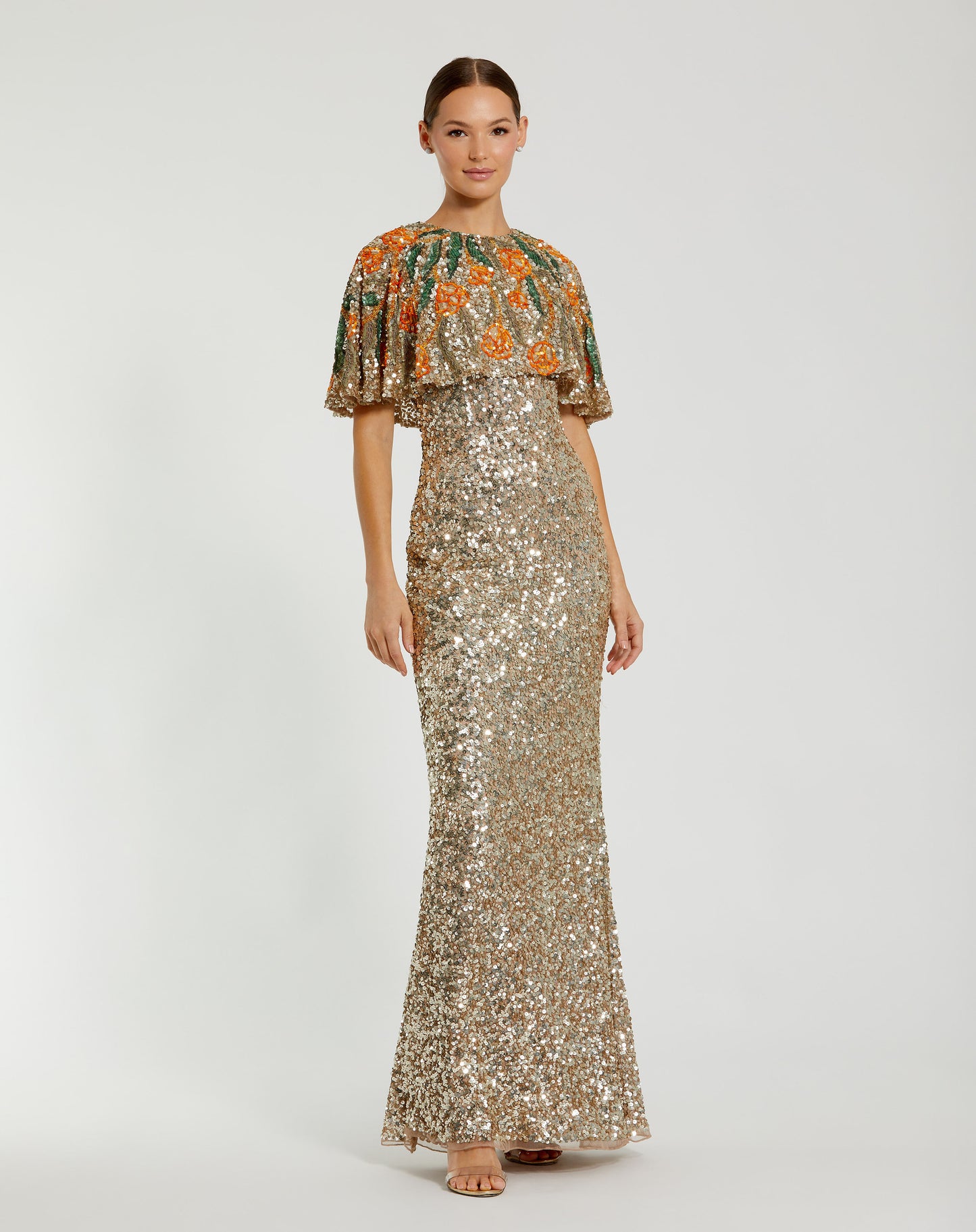 Mac Duggal 6120 Embellished Gown with Floral Beaded Shawl