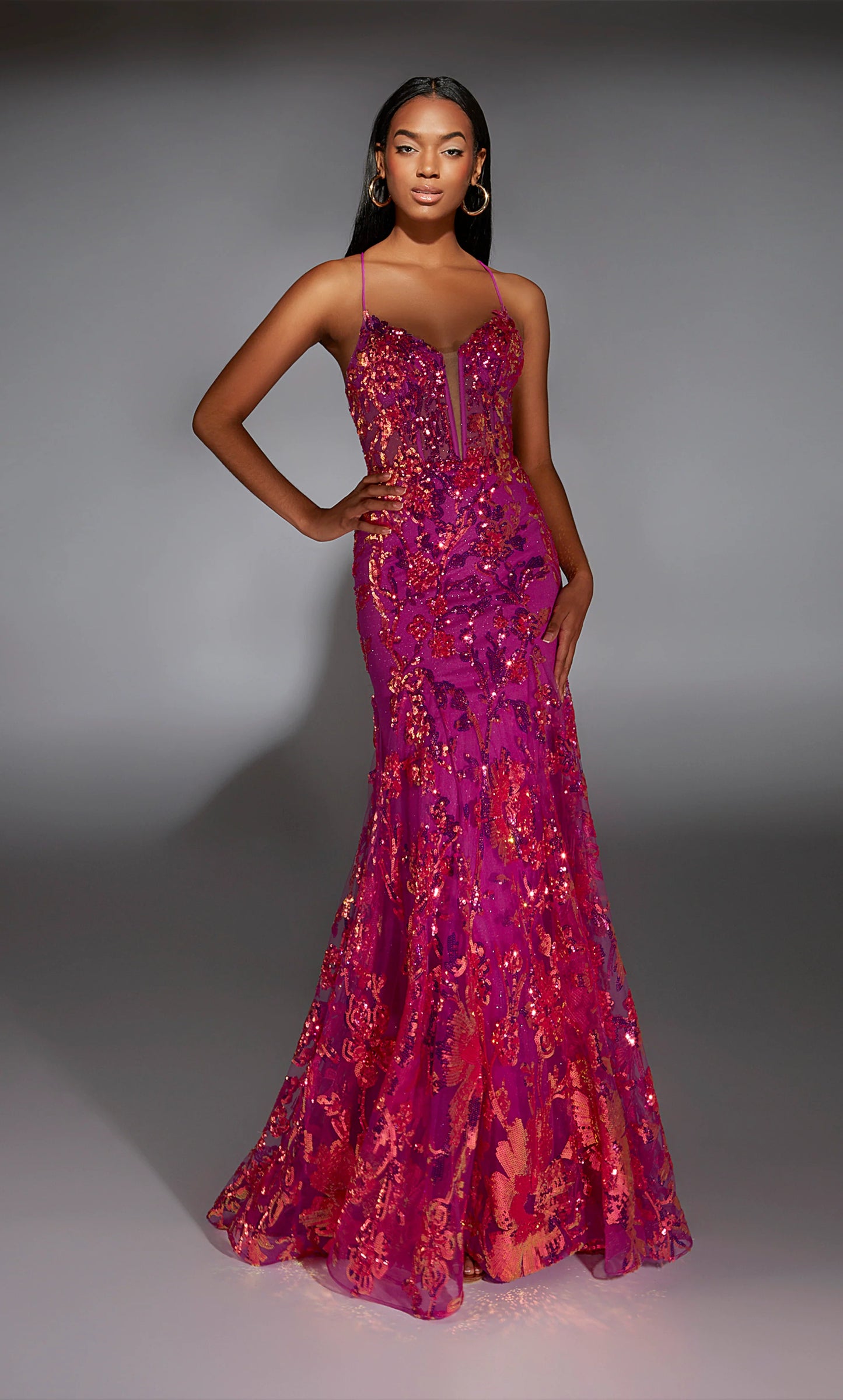 Alyce 61854 Long Plunging Train Mermaid Dress