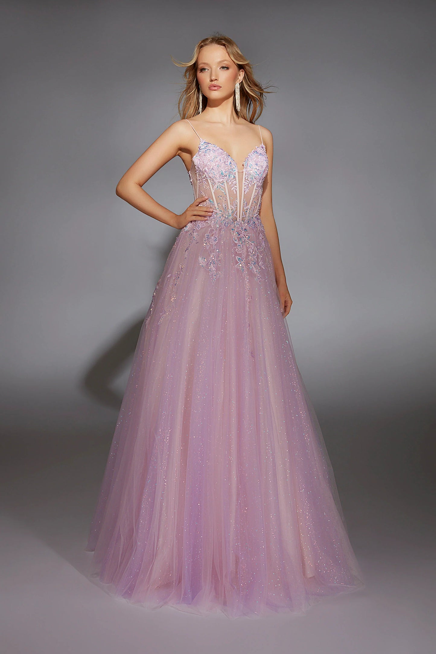 Alyce 61865 Long Plunging Illusion Medium Fullness Dress