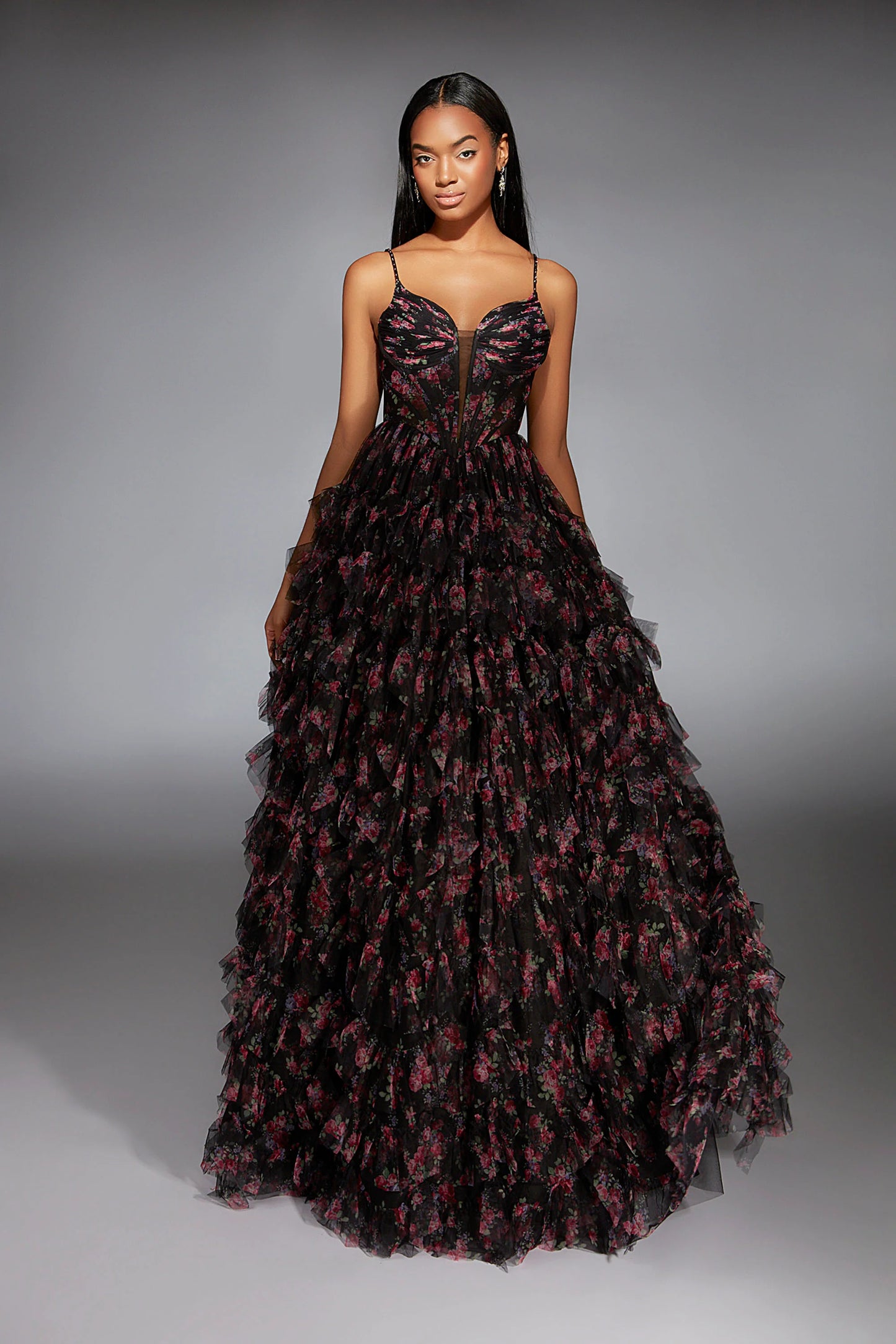 Alyce 61866 Long Plunging Ruffles Ballgown Dress