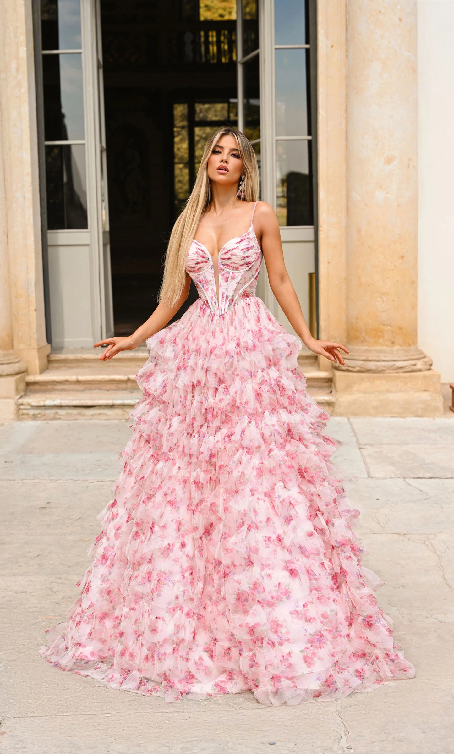 Alyce 61866 Long Plunging Ruffles Ballgown Dress