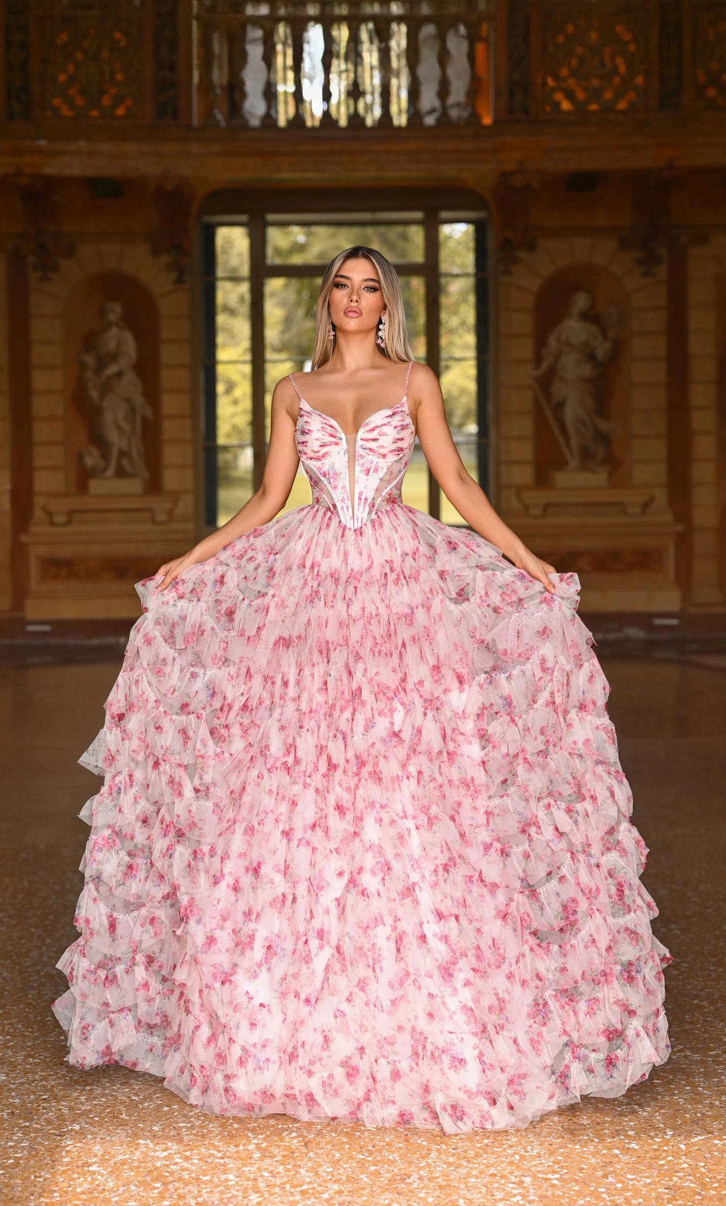 Alyce 61866 Long Plunging Ruffles Ballgown Dress