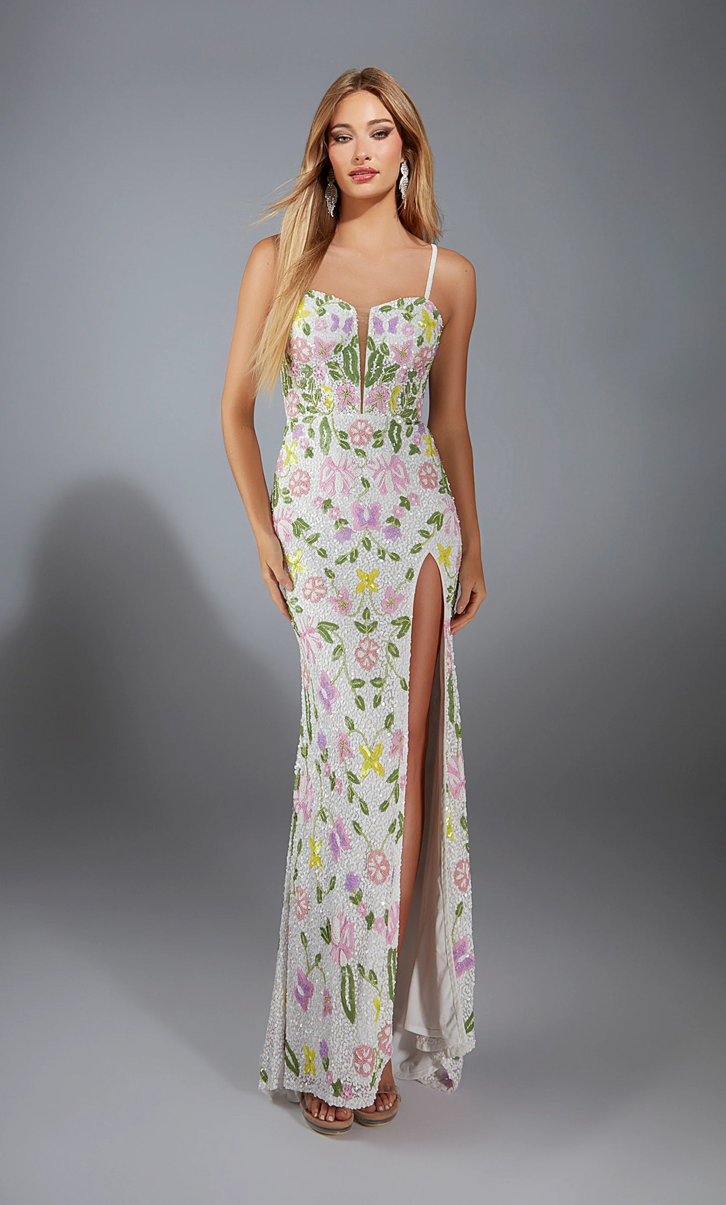 Alyce 61905 Long Plunging Embellished Straight Dress