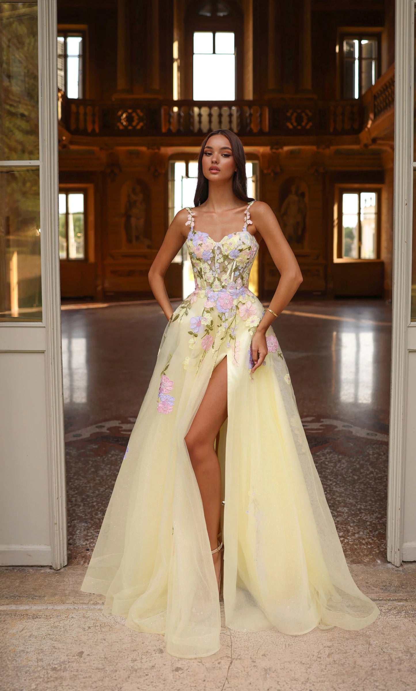 Alyce 61909 Long Scoop Corset a Line Dress