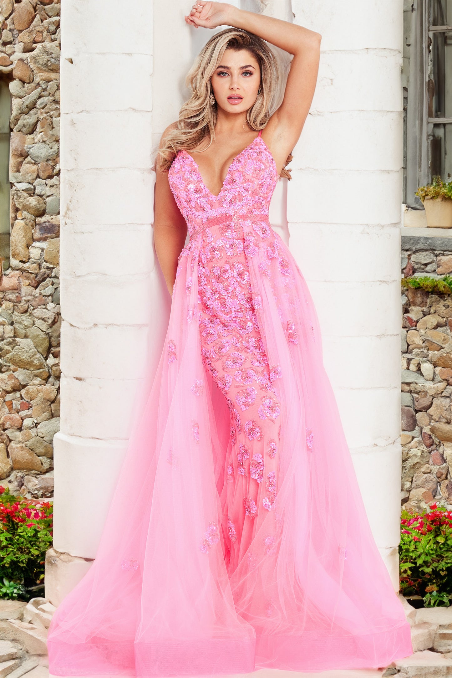 Jovani 62929 Embellished Plunging Neck Gown