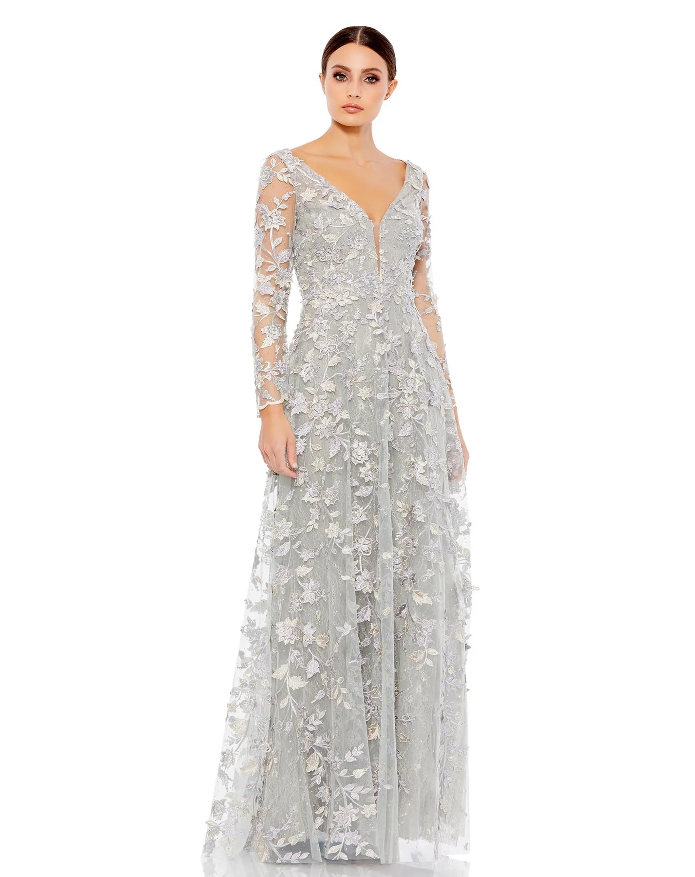 Mac Duggal 70224 Floral Applique Long Sleeve Illusion Gown B Chic Fashions Long Dress Evening Gowns