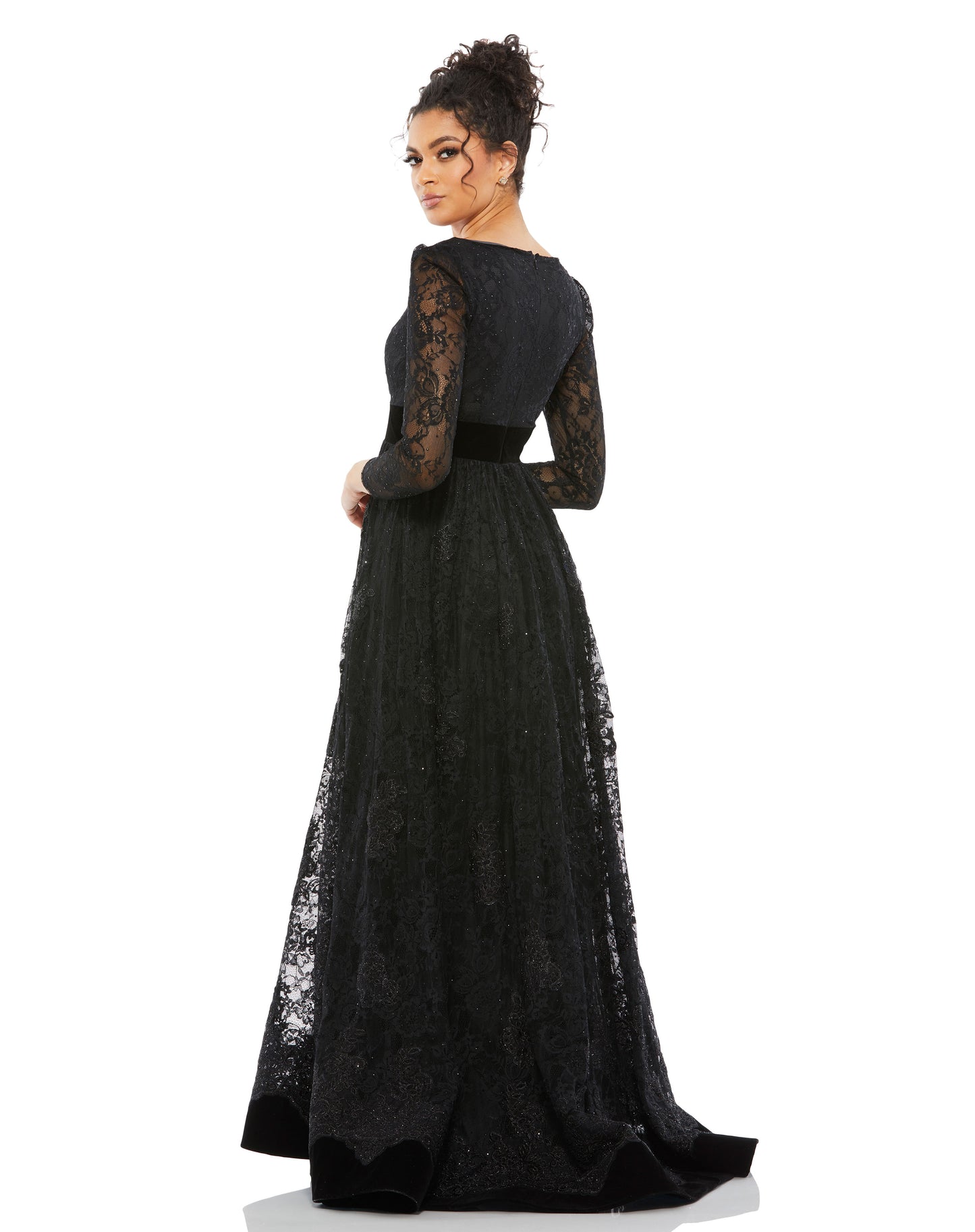 Mac Duggal 67861 Lace Long Sleeve Wrap Over Dress