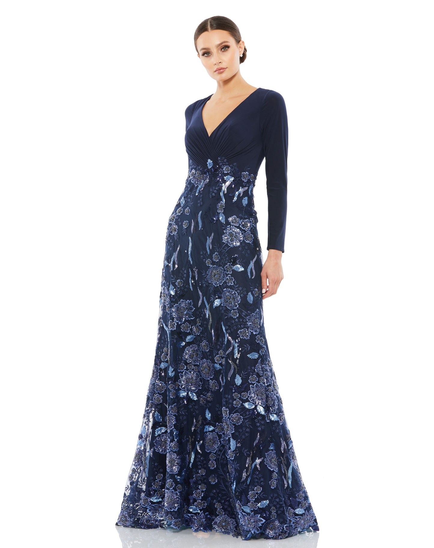 Mac Duggal 67871 Embellished Long Sleeve Wrap Over Trumpet Gown