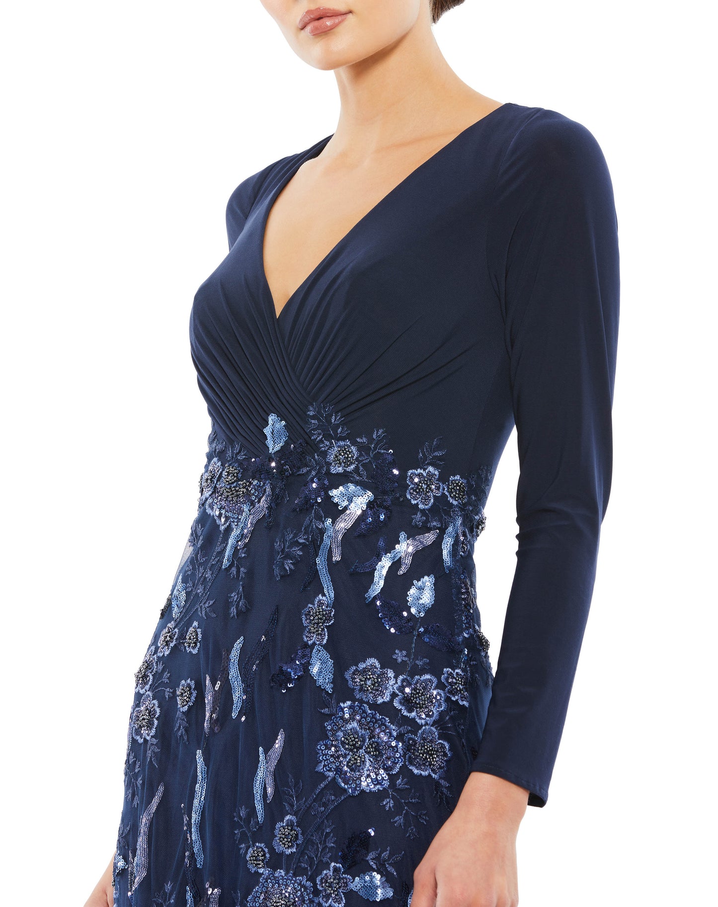 Mac Duggal 67871 Embellished Long Sleeve Wrap Over Trumpet Gown