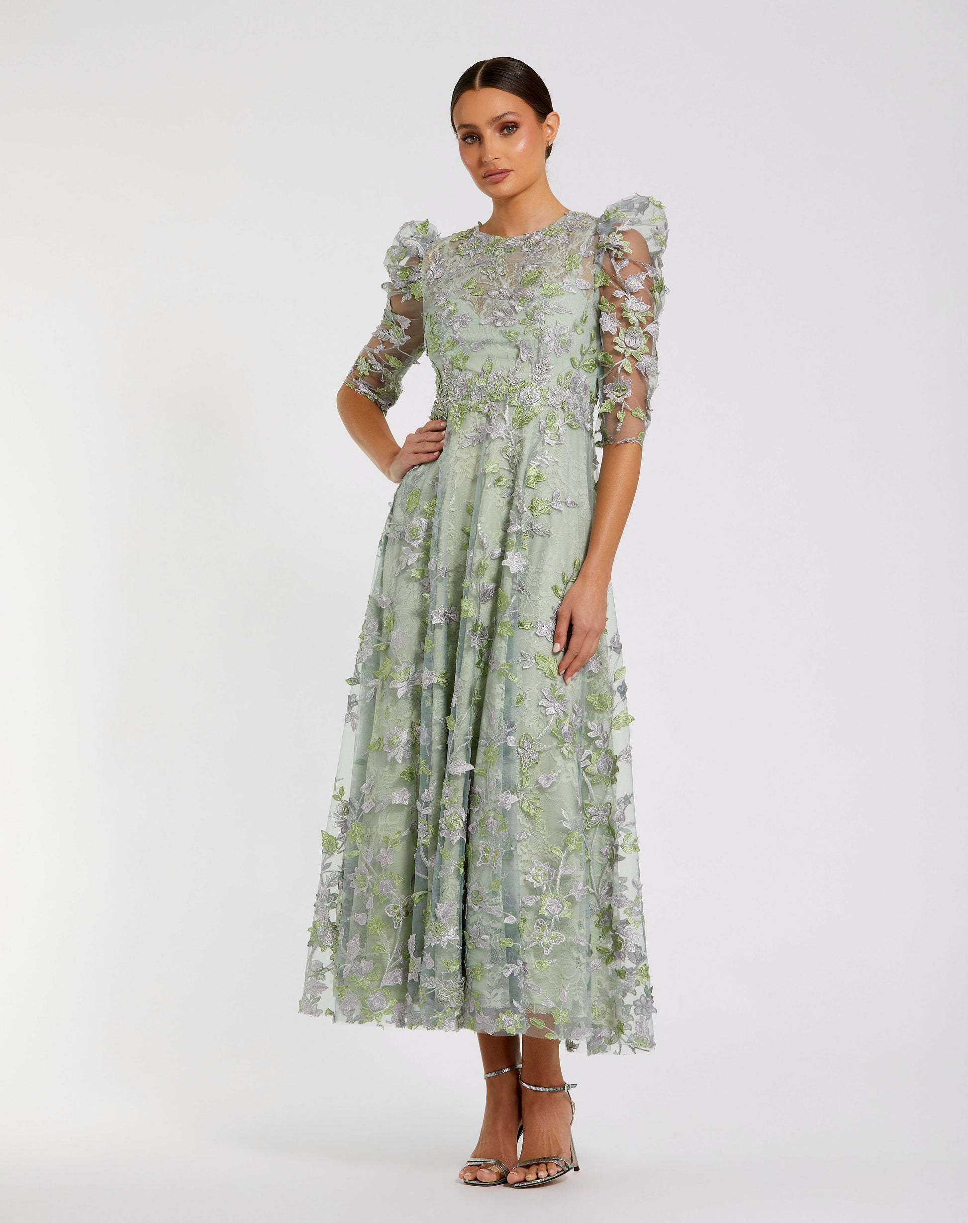 Mac Duggal 68193 Applique High Neck Puff Sleeve A Line Dress B Chic Fashions Mac Duggal 68193 Applique High Neck Puff Sleeve A Line Dress B Chic Fashions