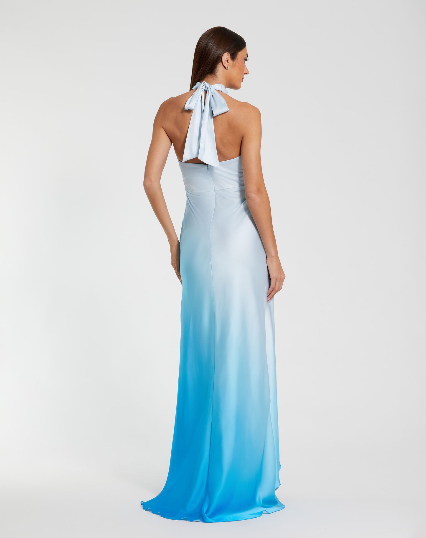 Mac Duggal 68501 Charmeuse Tie Halter Neck Ombre Gown