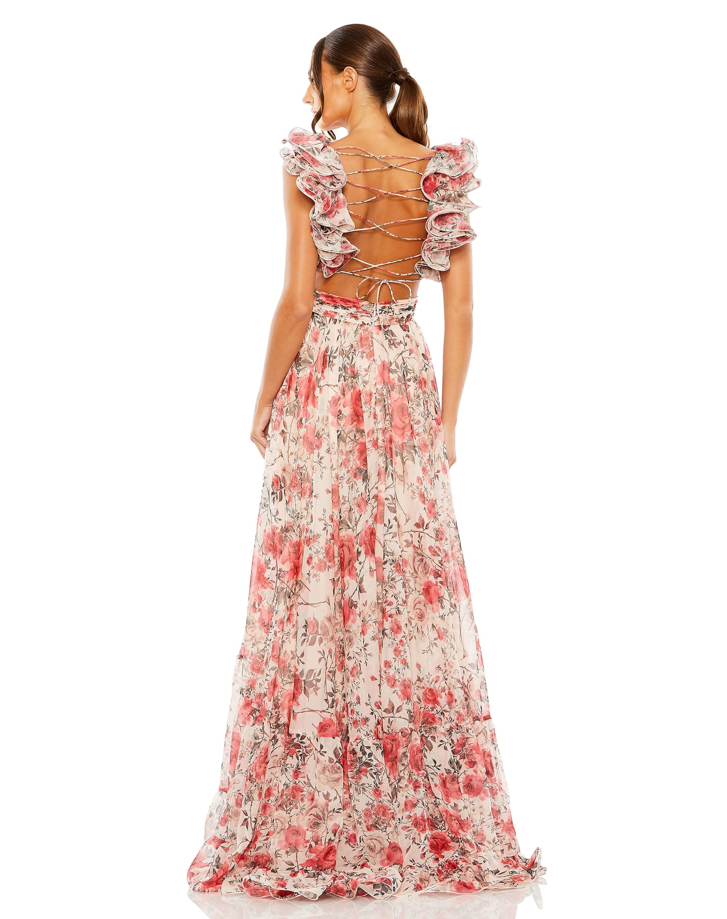 Mac Duggal 68518 Ruffle Tiered Floral Cut-Out Chiffon Gown