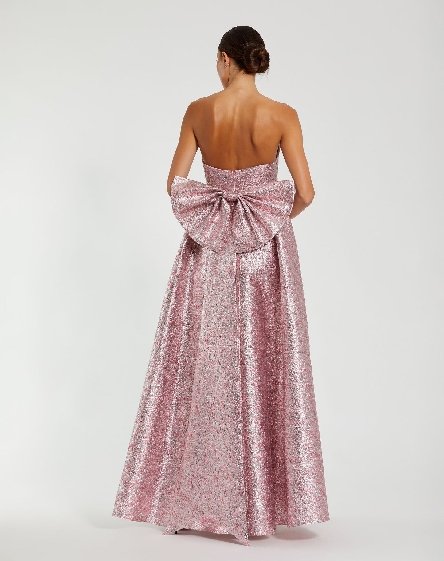 Mac Duggal 68805 Metallic Strapless Brocade Gown with Oversized Bow