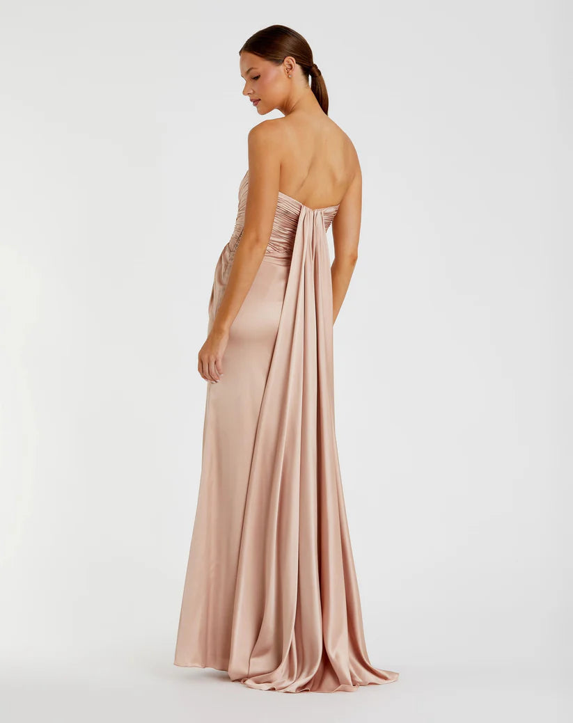 mac duggal pink strapless dress Mac Duggal Women's Strapless A Line Midi Dress With Flower Print - Pink - Size 6