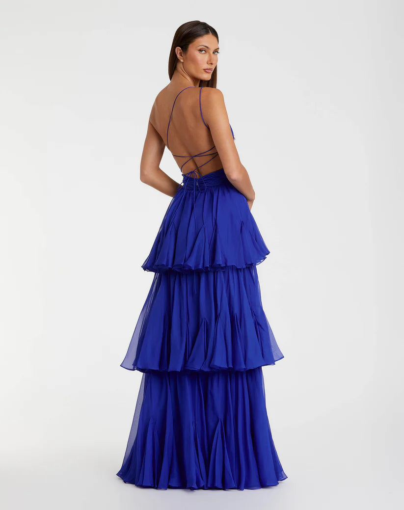 Mac Duggal 68846 One Shoulder Tiered Chiffon Gown