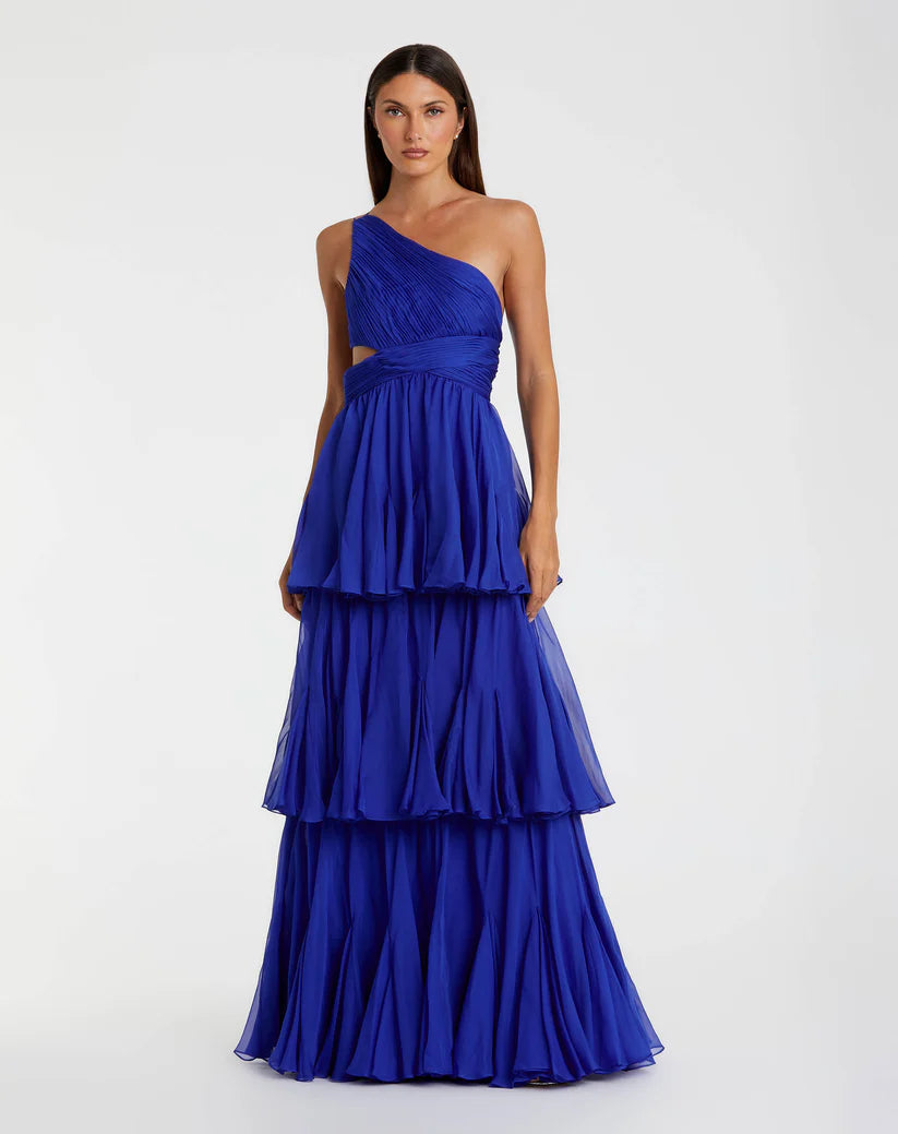 Mac Duggal 68846 One Shoulder Tiered Chiffon Gown