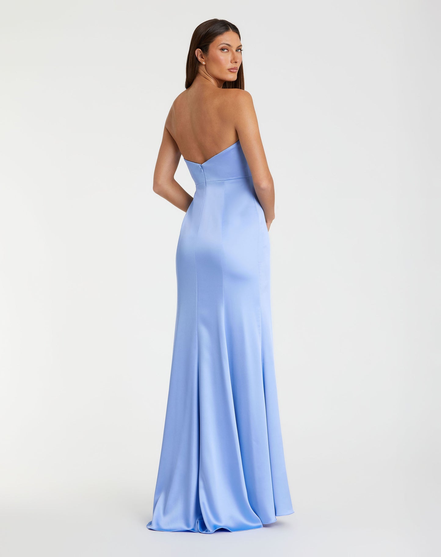 Mac Duggal 68872 Strapless Satin Column Gown With 3D Flower