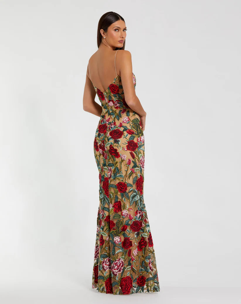 Mac Duggal 68884 Embroidered Spaghetti Strap Floral Dress