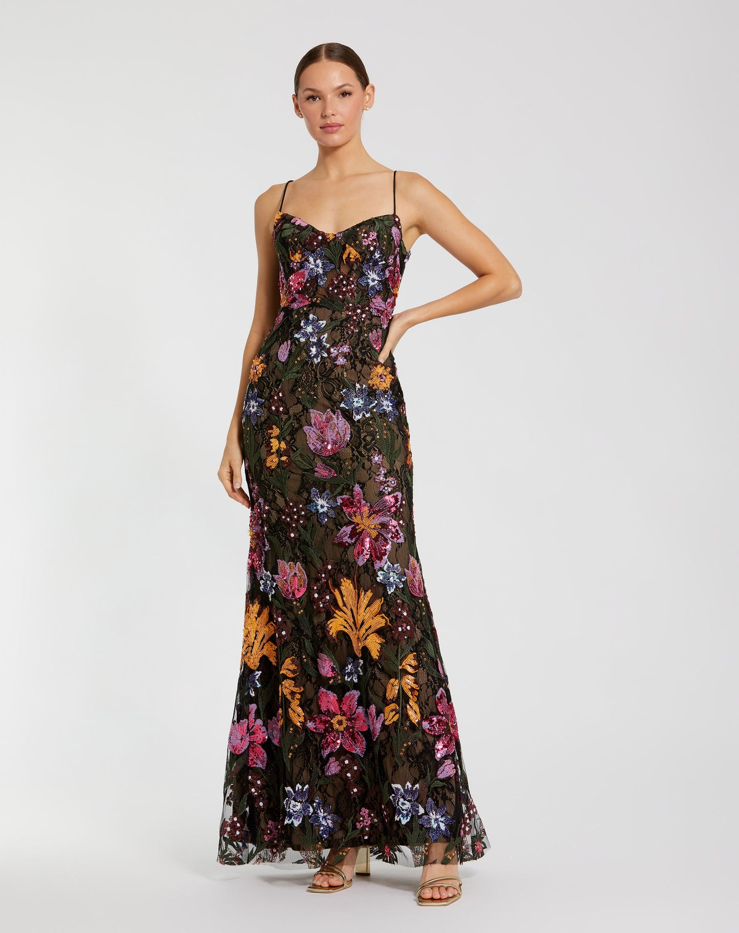 Mac Duggal 68885 Spaghetti Strap Floral Embroidered Gown