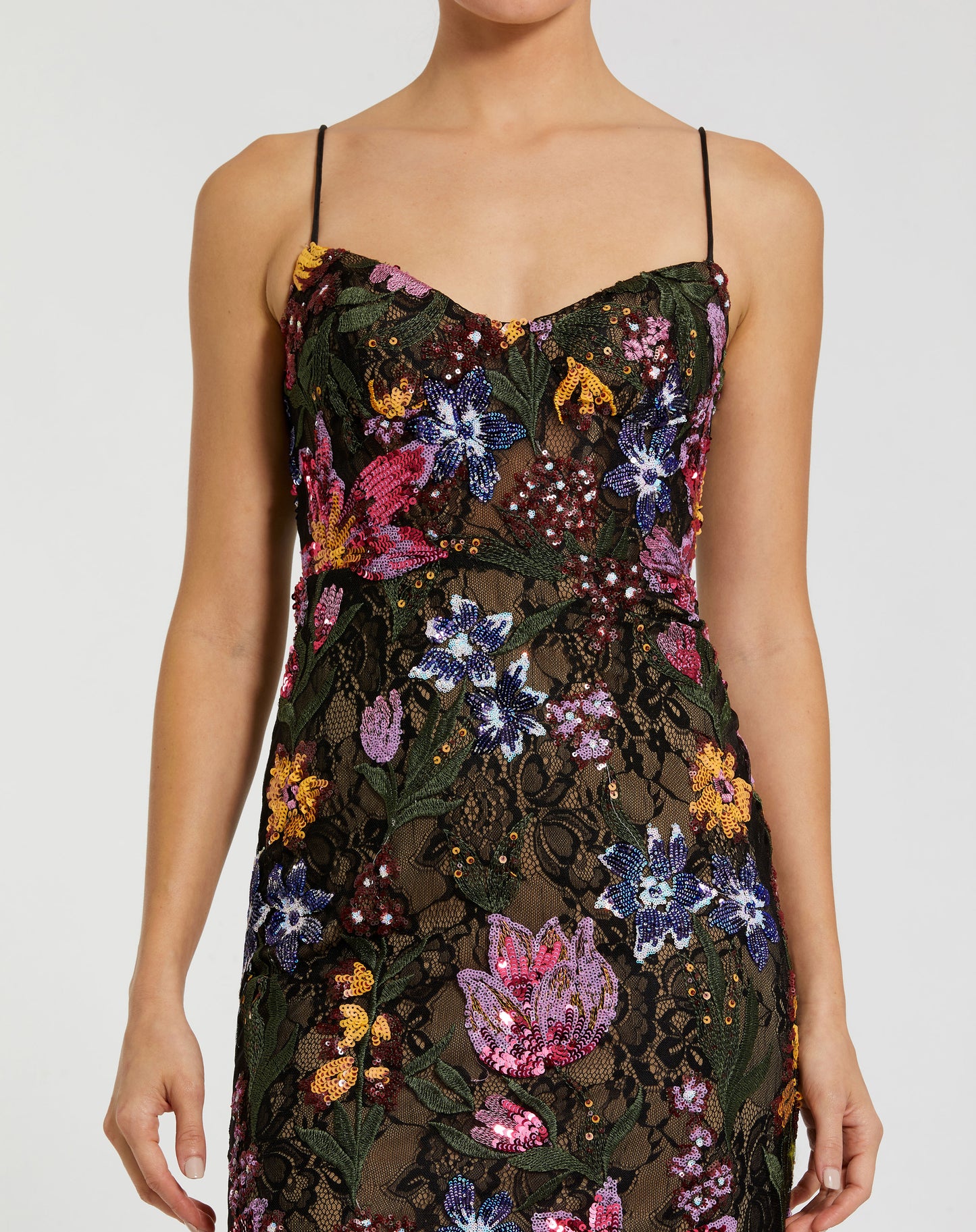 Mac Duggal 68885 Spaghetti Strap Floral Embroidered Gown