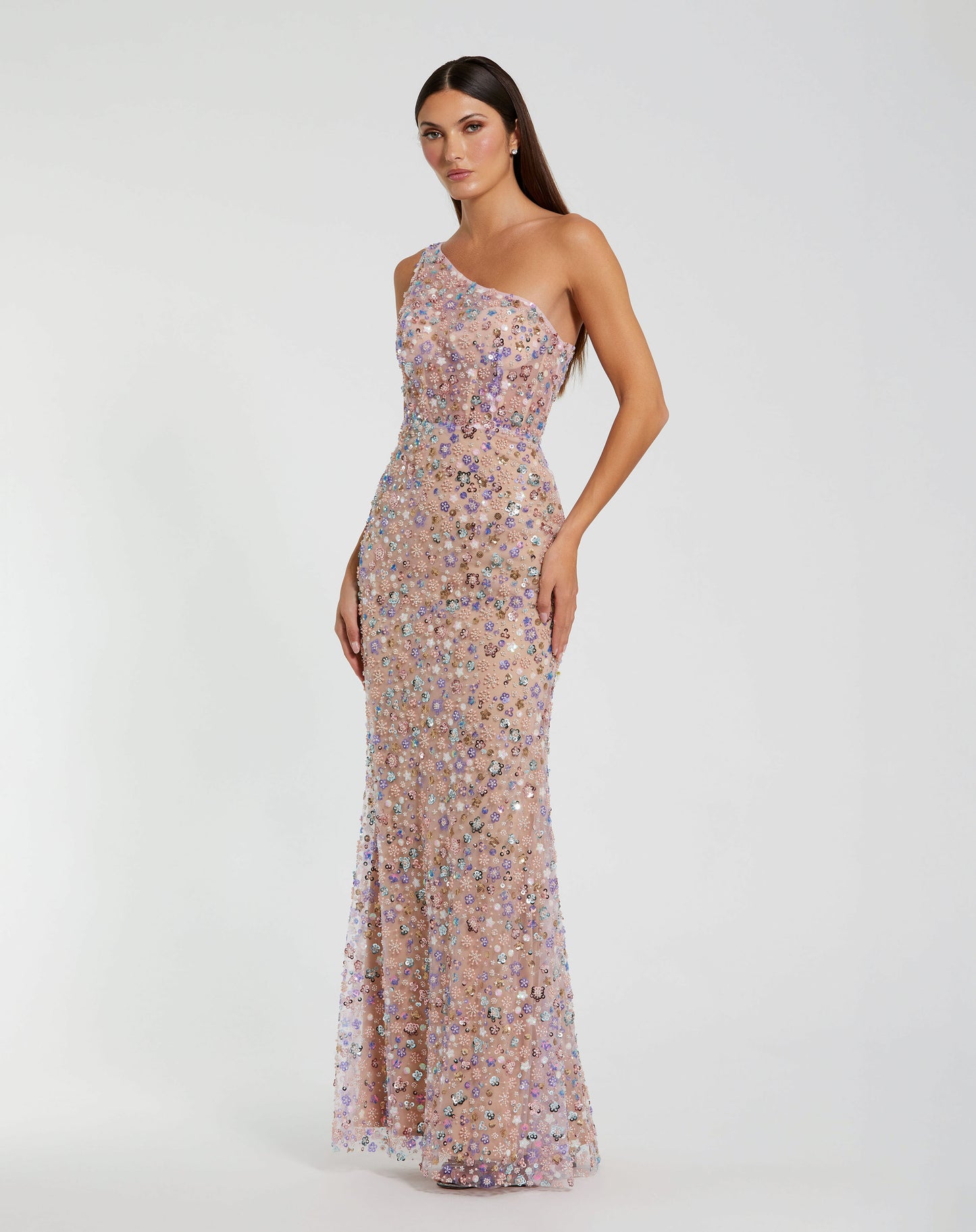 Mac Duggal 68889 Floral Embellished One Shoulder Gown