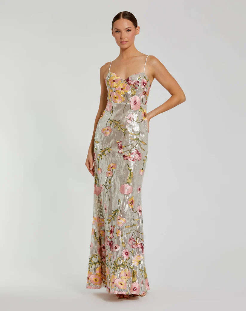 Mac Duggal 68896 Sleeveless Bustier Floral Applique Gown