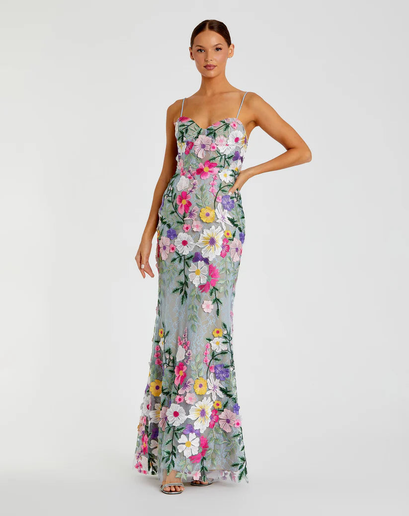 Mac Duggal 68897 Floral Embroidered Sleeveless Bustier Gown