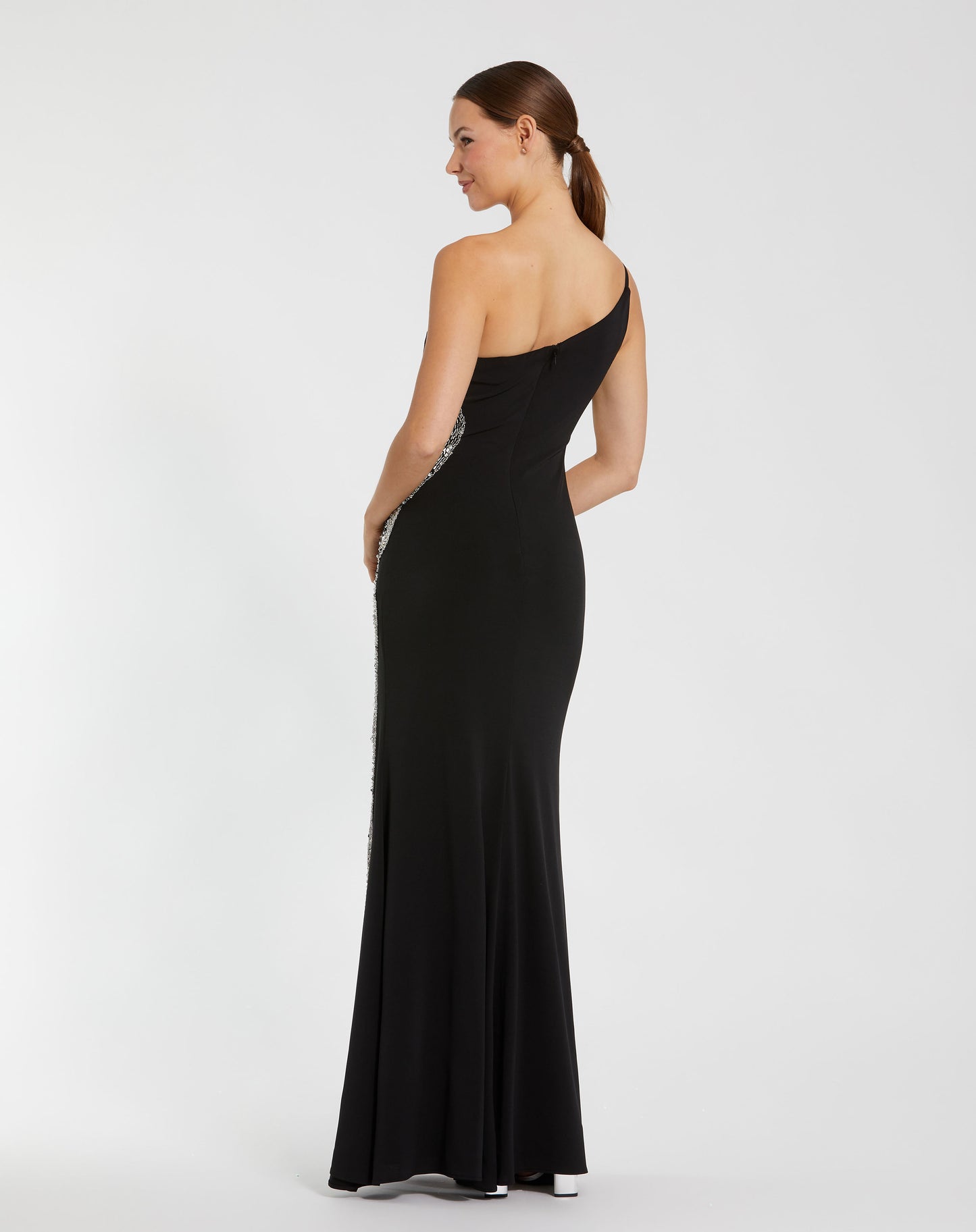 Mac Duggal 68932 One Shoulder Jersey Gown with Embellished Cut Out