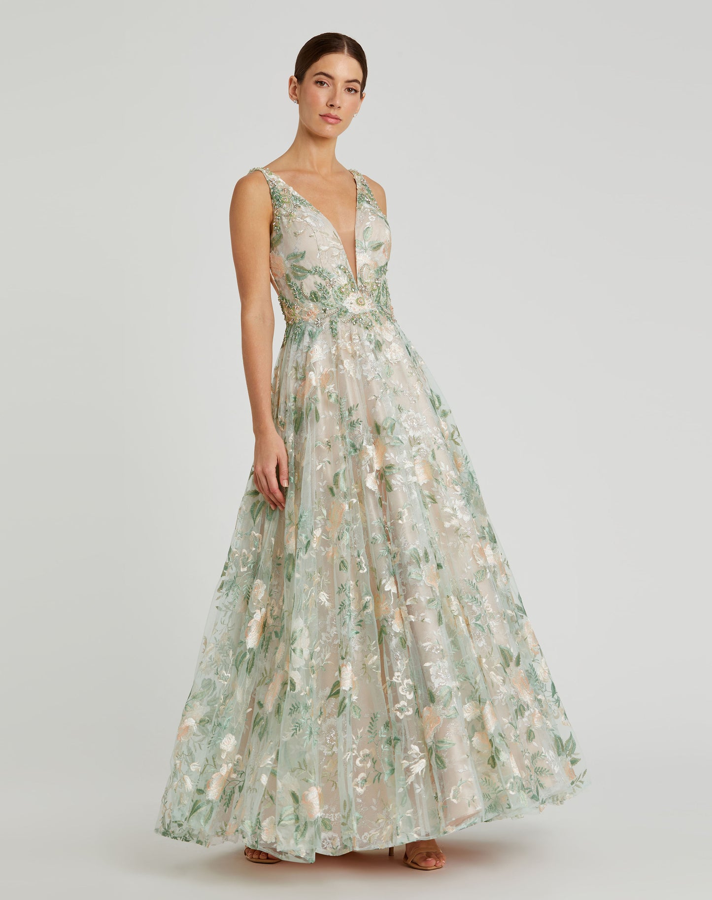 Mac Duggal 79329 Floral Embroidered Illusion V-Neck Gown