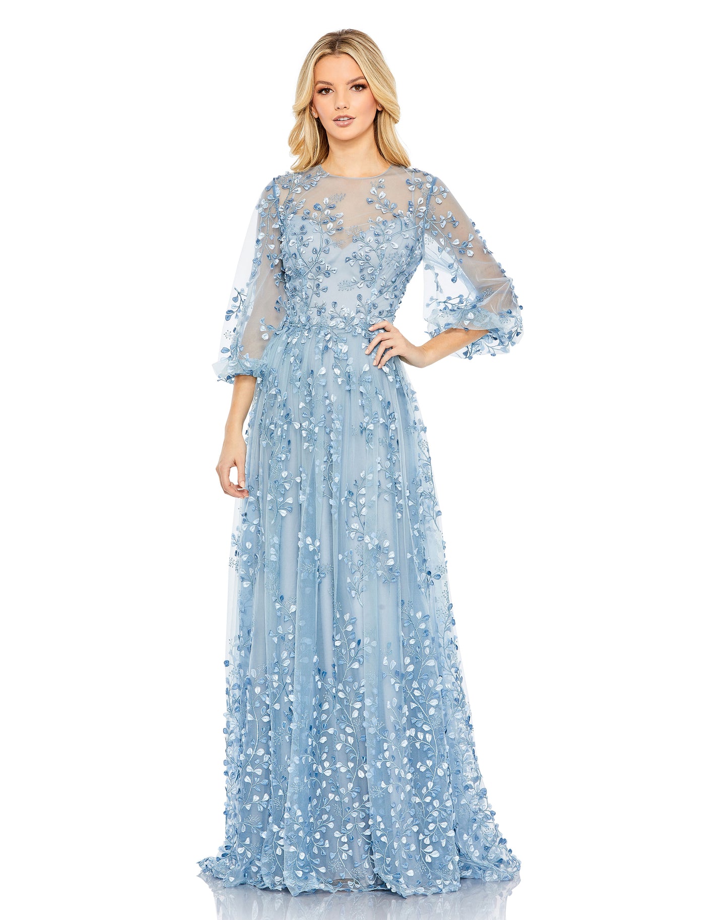 Mac Duggal 79399 Embroidered Puff Sleeve A-Line Gown