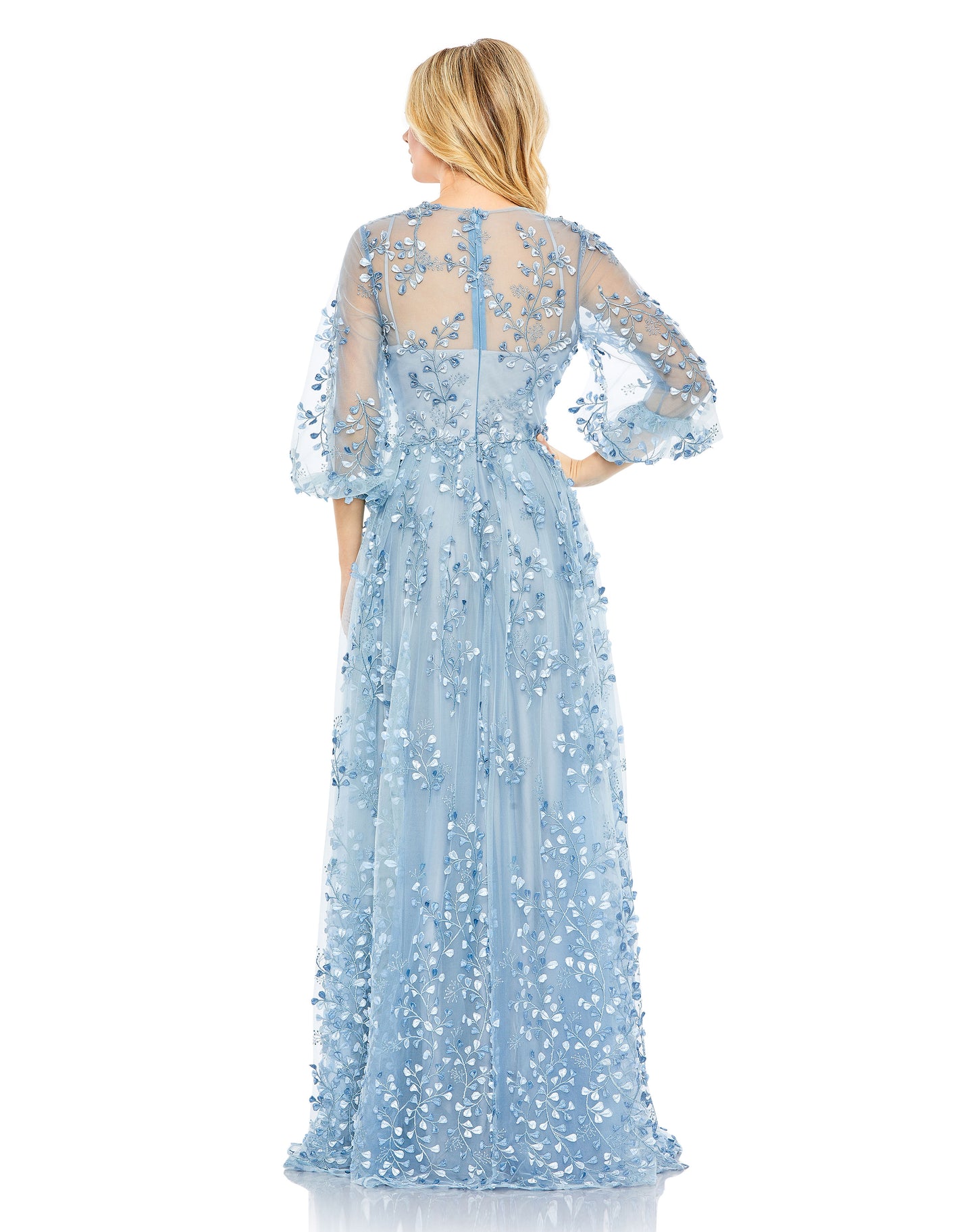 Mac Duggal 79399 Embroidered Puff Sleeve A-Line Gown