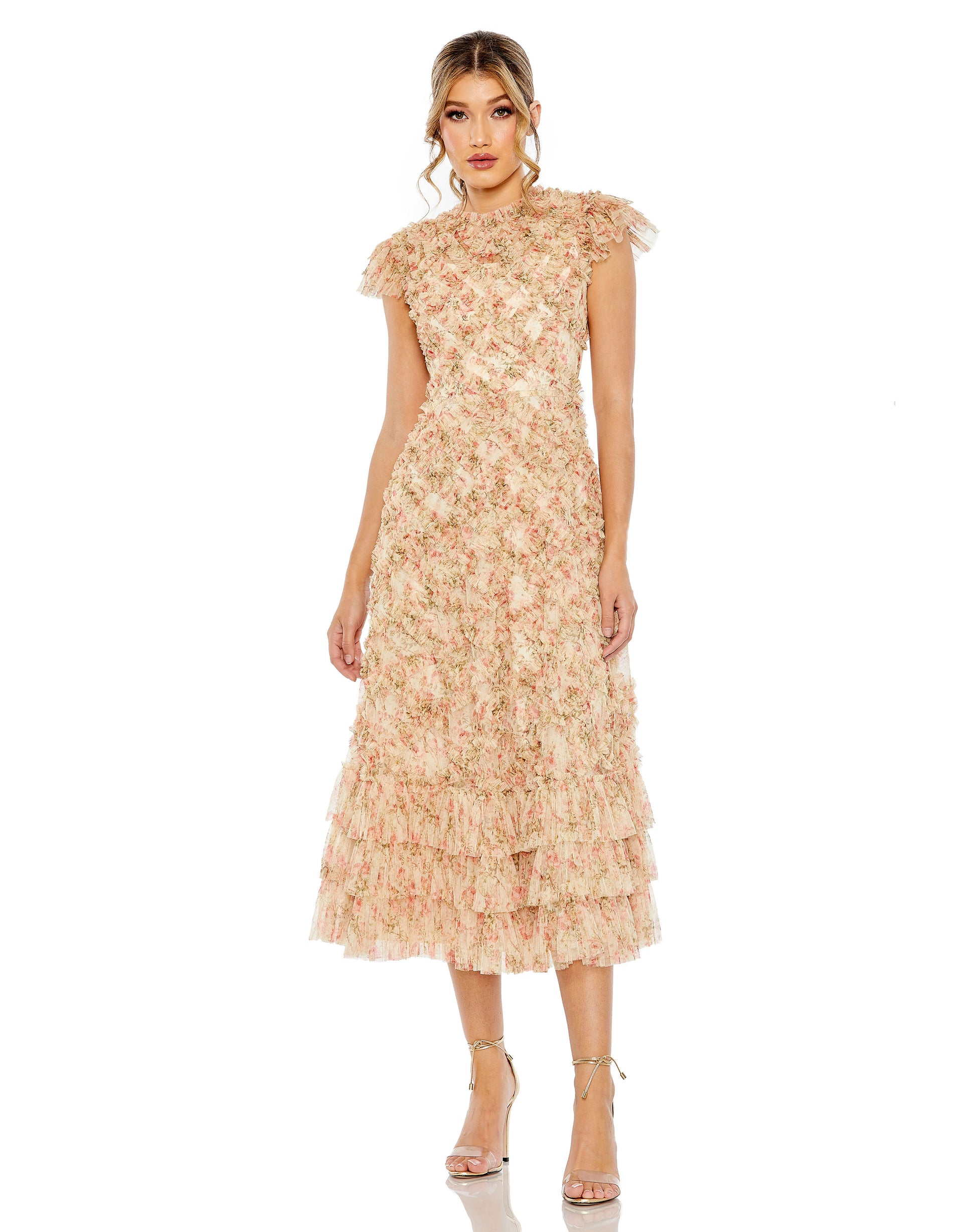 mac duggal short sleeve dress Mac Duggal Women's Floral Embellished Short Sleeve Blouson Gown - Pink - Size 12