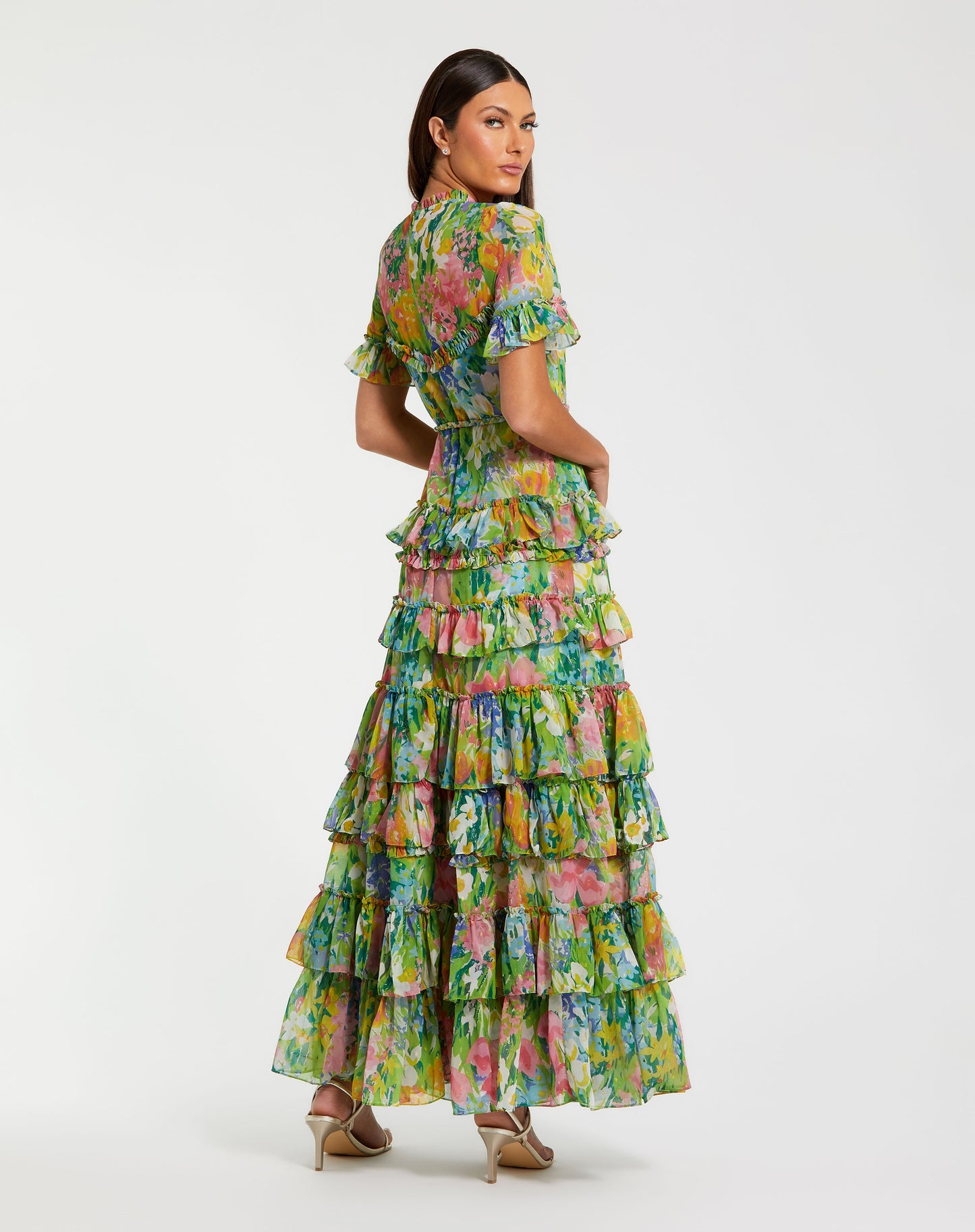 Mac Duggal 8112 Ruffle Tiered Chiffon Floral Dress