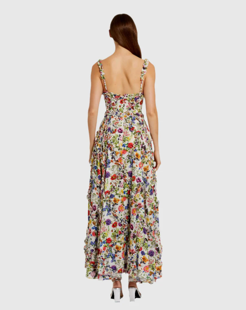 Mac Duggal 8256 Multicolor Ruffle Scoop Neck Floral A-Line Dress